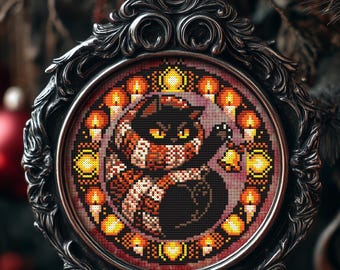 Cozy Grumpy Cat Christmas Ornament Cross Stitch Pattern Snarky Gift for Xmas Kawaii Funny Halloween Xstitch Creepmas Modern PDF