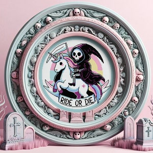 Grim Reaper on Unicorn Pastel Goth Cross Stitch Pattern Horror Gift for Goth X-Stitch Spooky Creepy Cute Modern Cross Stitch