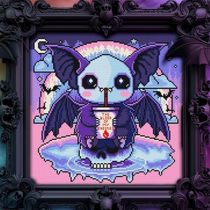 Blood Of My Enemies Cross Stitch Pattern Pastel Goth Gift for Goth X-Stitch Spooky Snarky Whimsical Funny Kawaii Cute Vampire Bat Halloween