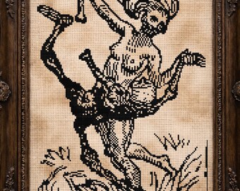 Dance of Death Cross Stitch Pattern Pt 6 Gift for Goth Danse Macabre Spooky Creepy Totentanz Robert Budzinski Woodcut Halloween Modern PDF