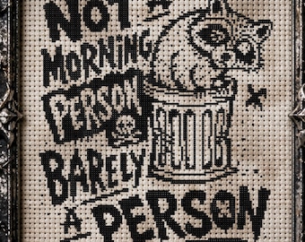 Not a Morning Raccoon Cross Stitch Pattern Subversive Pastel Goth Gift for Punk X-Stitch Spooky Snarky Funny Trashcore Urban Halloween PDF