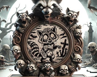 Zombie Raccoon Cross Stitch Pattern Horror Gift for Goth X-Stitch Witchy Spooky Animal Funny Halloween Modern Xstitch Chart
