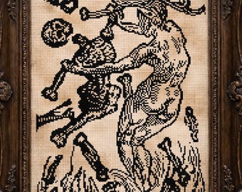 Dance of Death Cross Stitch Pattern Pt 7 Gift for Goth Danse Macabre Spooky Creepy Totentanz Robert Budzinski Woodcut Halloween Modern PDF