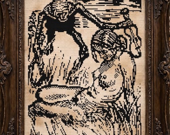 Dance of Death Cross Stitch Pattern Gift for Goth Danse Macabre Spooky Creepy Totentanz Robert Budzinski Woodcut Halloween Modern XStitch