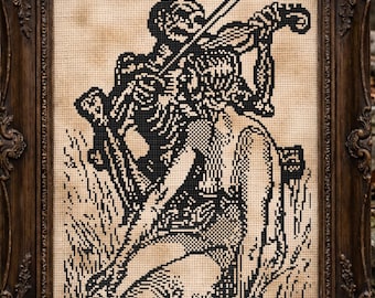 Dance of Death Cross Stitch Pattern Pt 3 Gift for Goth Danse Macabre Spooky Creepy Totentanz Robert Budzinski Woodcut Halloween Modern PDF