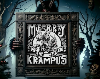 Woodcut Merry Krampus Cross Stitch Pattern Wiccan Gift for Goth X-Stitch Witchy Spooky Creepy Christmas Santa Horror Halloween Modern