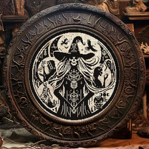 Necromancer Witch Cross Stitch Pattern Horror Gift for Goth X-Stitch Witchy Occult Spooky Wiccan Halloween Mythology Modern Chart