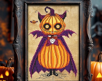 Conte Pumpcula Schema Punto Croce Gotico Regalo per Goth Punto X Snarky Spettrale Halloween Zucca Jack O'Lantern Moderno Mini Punto Croce