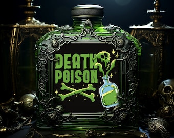 Death Poison Bottle Cross Stitch Pattern, Halloween Gothic (PDF Pattern)