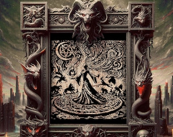 Woodcut Summoner Witch Cross Stitch Pattern Horror Gift for Goth X-Stitch Witchy Occult  Spooky Wiccan Halloween Mythology Modern Chart