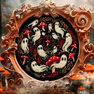 Spirals, Mushrooms, and Ghosts Cross Stitch Pattern Spooky Gift for Goth X-Stitch Funny Horror Creepy Moon Magic Mushroom Modern Occult