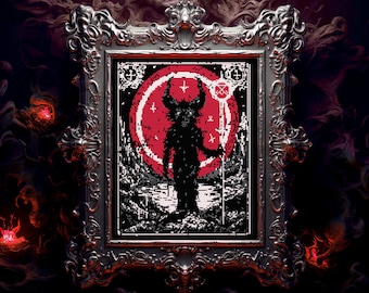 Tarot Card Devil Cross Stitch Pattern - Gothic Baphomet Design (PDF Pattern)