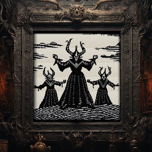Dancing Witches Woodcut Baphomet Cross Stitch Pattern Horror Gift ...