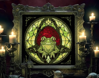 Stained Glass Frog Cross Stitch Pattern Gothic Gift for Goth X-Stitch Witchy Spooky Halloween Animal Cross Stitch Modern