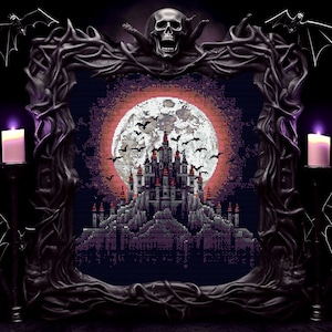 Dracula&#39;s Castle Cross Stitch Pattern Horror Gift for Goth X-Stitch Witchy Blackwork Spooky Cross Stitch Halloween Cross Stitch Modern