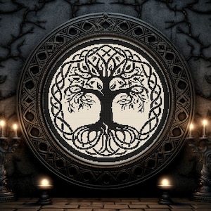 Yggdrasil Celtic Tree of Life Cross Stitch Pattern Norse Gift for Irish X-Stitch Witchy Occult Cross Stitch Halloween Cross Stitch Modern