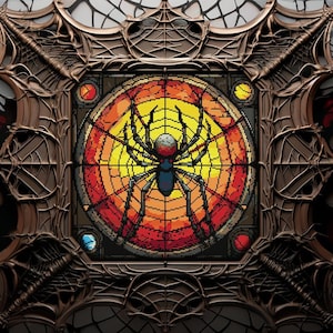 Stained Glass Spider Cross Stitch Pattern Gothic Gift for Goth X-Stitch Witchy Spooky Halloween Animal Cross Stitch Modern