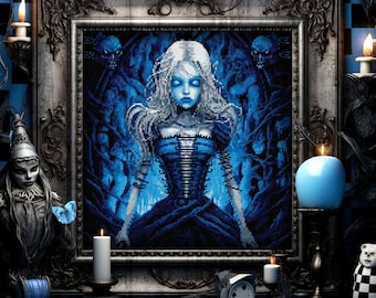 Alice in Terrorland We're All Mad Here Cross Stitch Pattern Alice in Wonderland X-Stitch Witchy Spooky Cross Stitch Chart Modern Gothic