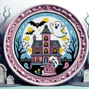 Pastel Goth Haunted House Cross Stitch Pattern Horror Gift for Goth X-Stitch Blackwork Spooky Cross Stitch Haunted House Cross Stitch Modern