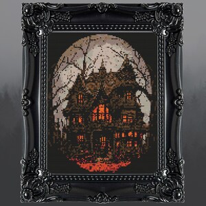 Haunted House Cross Stitch Pattern Digital Halloween Gift Goth Gothic ...