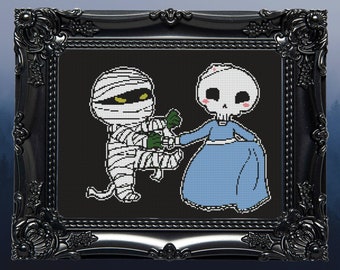 Mummy and Skeleton Bride Cross Stitch Pattern Digital | Goth | Gothic | Creepy Death | Witch | Witchcraft | Dark | Spooky Xstitch PDF