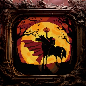 Sleepy Hollow Cross Stitch Pattern Gift for Goth X-Stitch Spooky Woodcut Cross Stitch Pattern Halloween Headless Horseman Cross Stitch