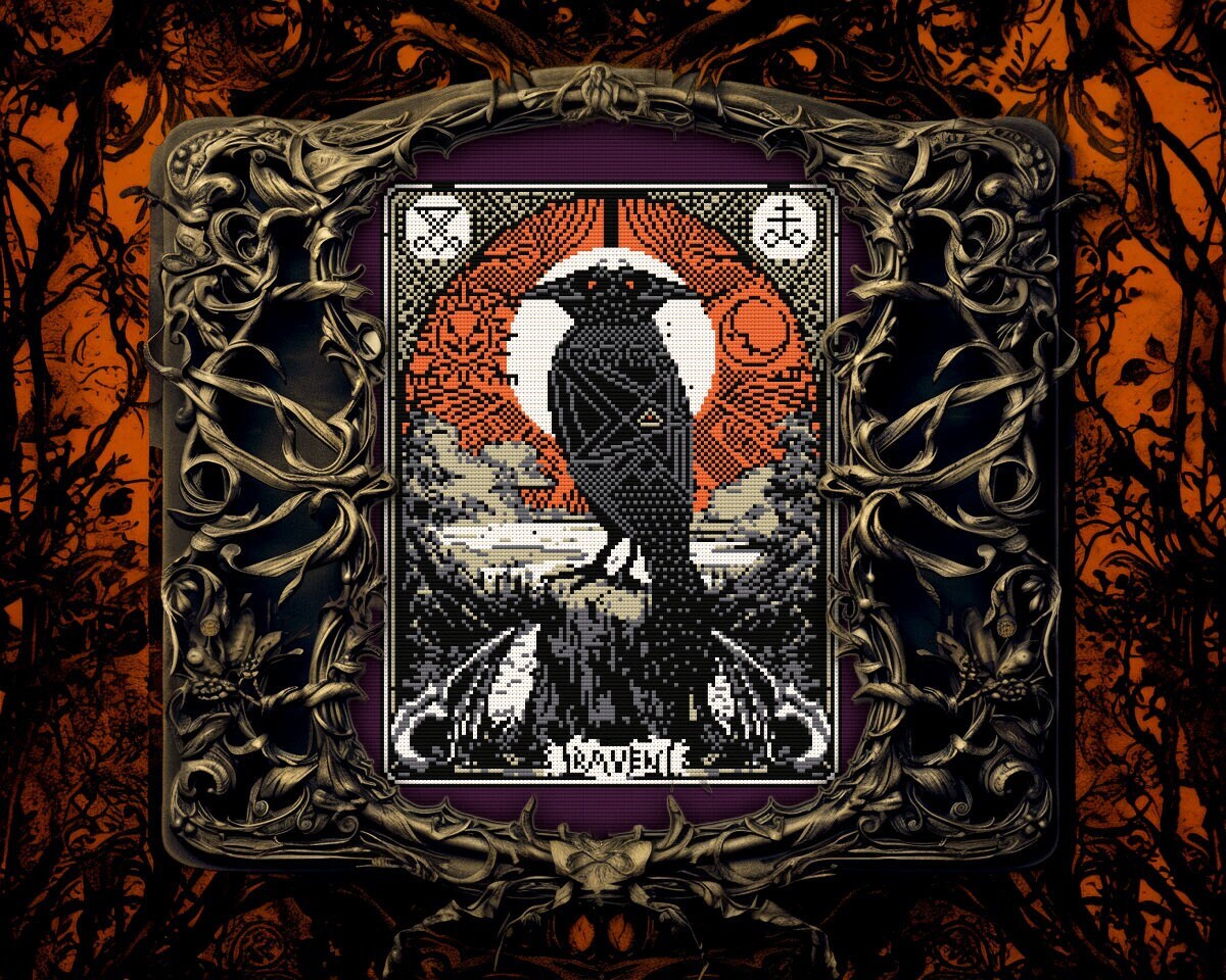 Tarot Card Raven Cross Stitch Pattern Horror Gift for Goth X-Stitch Witchy Spooky  Crow Cross Stitch Halloween Cross Stitch Modern
