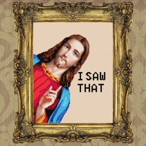 Peeking Jesus  Cross Stitch Pattern Digital | Religious | Funny Christ Xstitch, Jesus Meme, Humour, I Saw That, Modern,Popular, Xstitch PDF