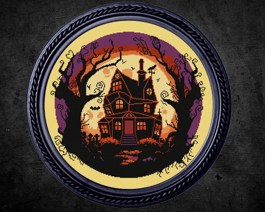 Haunted House Moon Cross Stitch Pattern Digital | Goth | Gothic ...