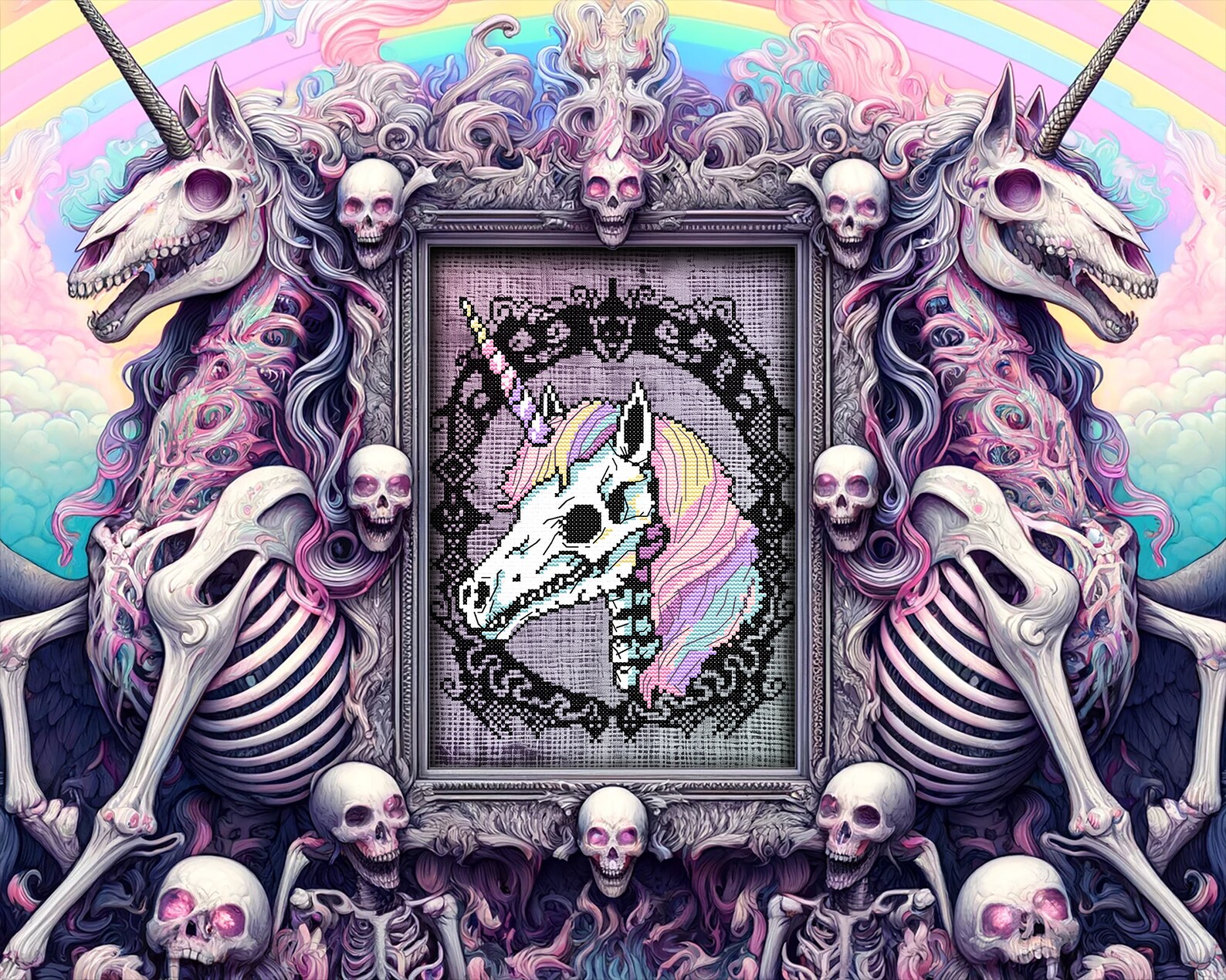 Undead Patterns Pastel Goth Skeleton Unicorn Cross Stitch Pattern Horror Gift for Goth ...