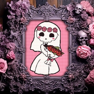 Skeleton Bride Cross Stitch Pattern Digital Weddin Gift for Goth Gothic Creepy Skull Witch Witchcraft Spooky Modern  Xstitch PDF