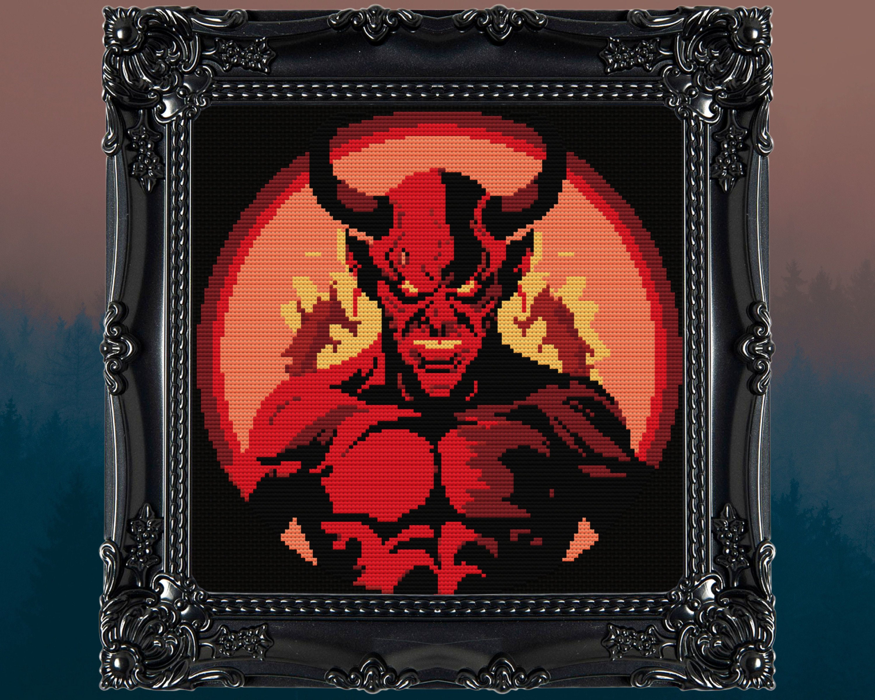 The Devil in Hell Cross Stitch Pattern Horror Gift for Goth X