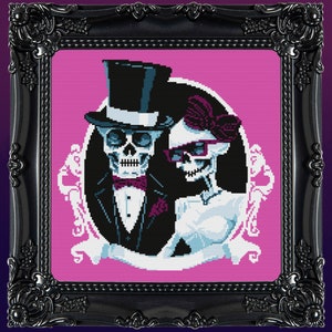 Skeleton Bride & Groom Cross Stitch Pattern Digital | Goth | Gothic | Creepy Death | Witch | Witchcraft | Dark | Spooky Xstitch PDF