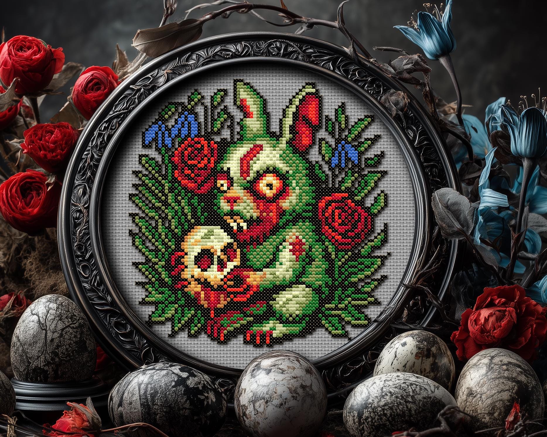 Zombie Pattern Stitch Zombie Easter Bunny Cross Stitch Pattern Horror Gift for Goth X-stitch ...