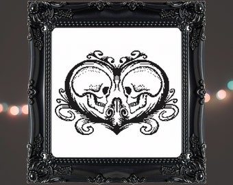 Skull Couple Cross Stitch Pattern, Goth Gothic Death (PDF)