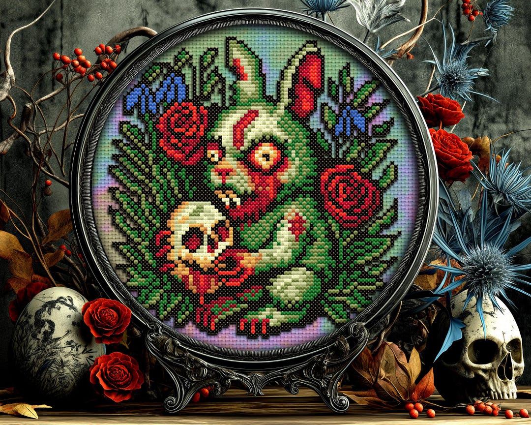 Zombie Easter Bunny Cross Stitch Pattern Horror Gift for Goth X-stitch ...
