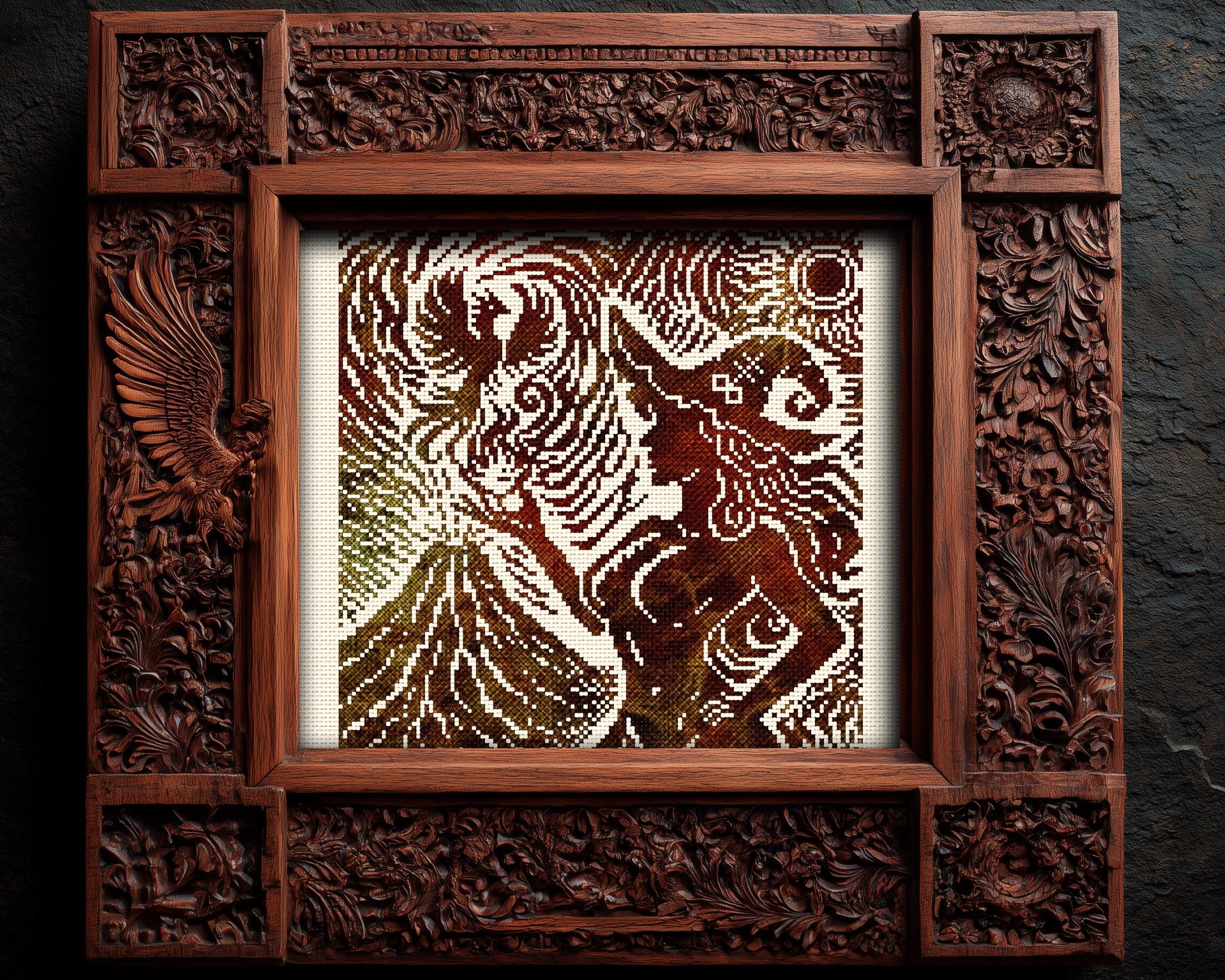 Woodcut Pyromancer Witch Cross Stitch Pattern Gift for Goth X-stitch ...