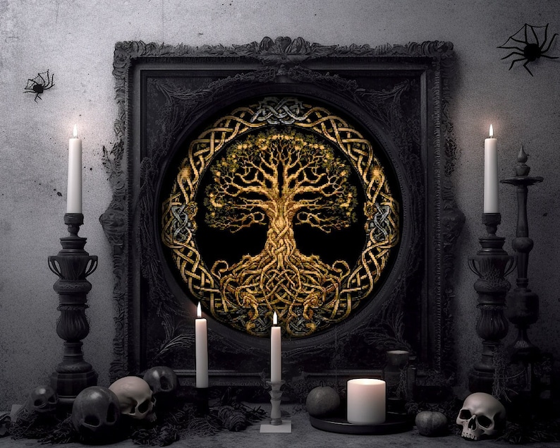Yggdrasil Celtic Tree of Life Cross Stitch Pattern Norse Gift for Irish X-Stitch Witchy Occult Cross Stitch Halloween Cross Stitch Modern