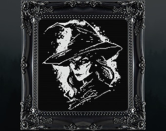 The Witch Cross Stitch Pattern Horror Lover Gift for Goth X-Stitch Witchy Blackwork Spooky Cross Stitch Halloween Cross Stitch Modern