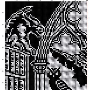 May include: Black and white woodcut-style image of a witch. The image is made up of small squares, creating a pixelated effect. The witch has a pointed hat and a detailed face. The text "Woodcut LoreKeeper Witch" is at the top.