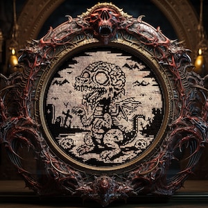 Zombie Dragon Cross Stitch Pattern Horror Gift for Goth X-Stitch Woodcut Witchy Spooky Dark Creepy Halloween Modern Xstitch Chart