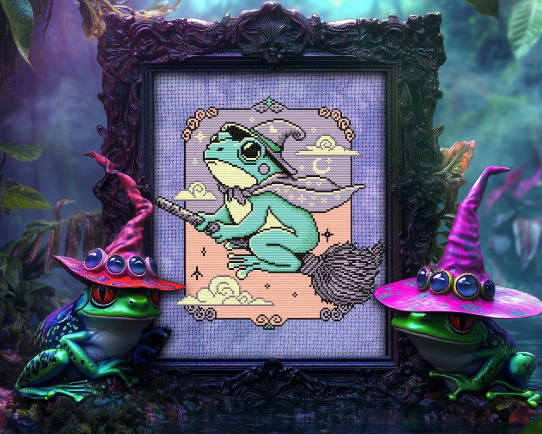 Witch Frog Cross Stitch Pattern Horror Gift for Goth X-stitch Witchy ...