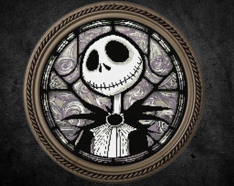 Jack Stained Glass-3 Cross Stitch Pattern Digital | Goth | Gothic | Creepy Death | Witch | Witchcraft | Dark, Horror | Spooky Xstitch PDF