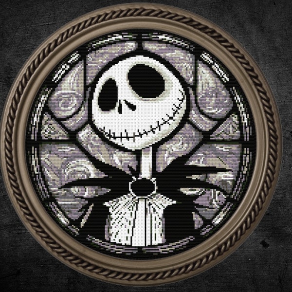 Jack Stained Glass-3 Cross Stitch Pattern Digital | Goth | Gothic | Creepy Death | Witch | Witchcraft | Dark, Horror | Spooky Xstitch PDF