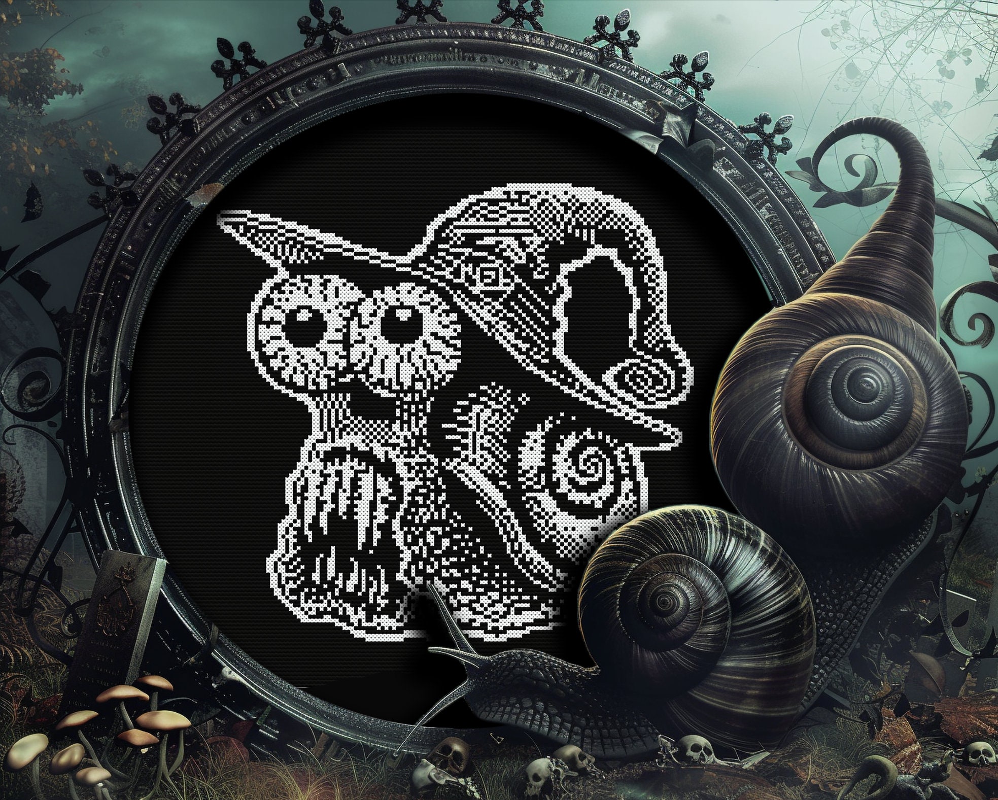 Undead Patterns Necromancer Snail Cross Stitch Pattern Horror Gift for Goth X-stitch ...