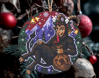 Naughty Krampus Cross Stitch Pattern Snarky Gift for Goth X-Stitch Christmas Ornament Funny Spooky Halloween Creepmas Modern Creepy PDF