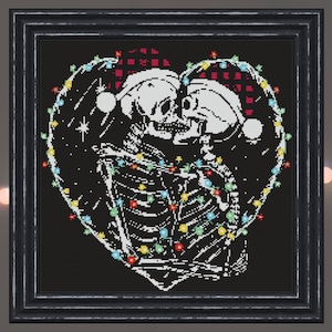 Christmas Kissing Skeletons Cross Stitch Pattern Digital | Merry X-mas | Gothic | Creepy Death | Witch | Witchcraft | Spooky Xstitch PDF
