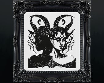 Patrón de punto de cruz "Demonios Géminis", terror gótico (patrón PDF)