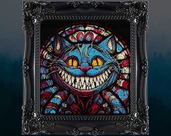 Cheshire Cat Cross Stitch Pattern Alice in Wonderland Gift for Goth X-Stitch Witchy Creepy Cross Stitch Halloween Cross Stitch Modern Chart