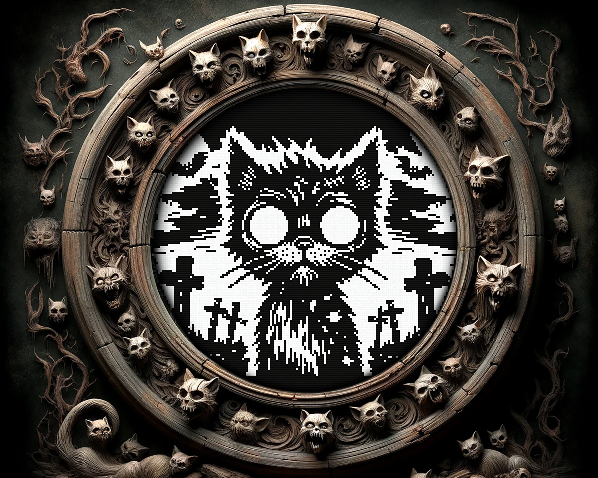 Undead Patterns Zombie Cat Cross Stitch Pattern Horror Gift for Goth X-stitch Witchy ...